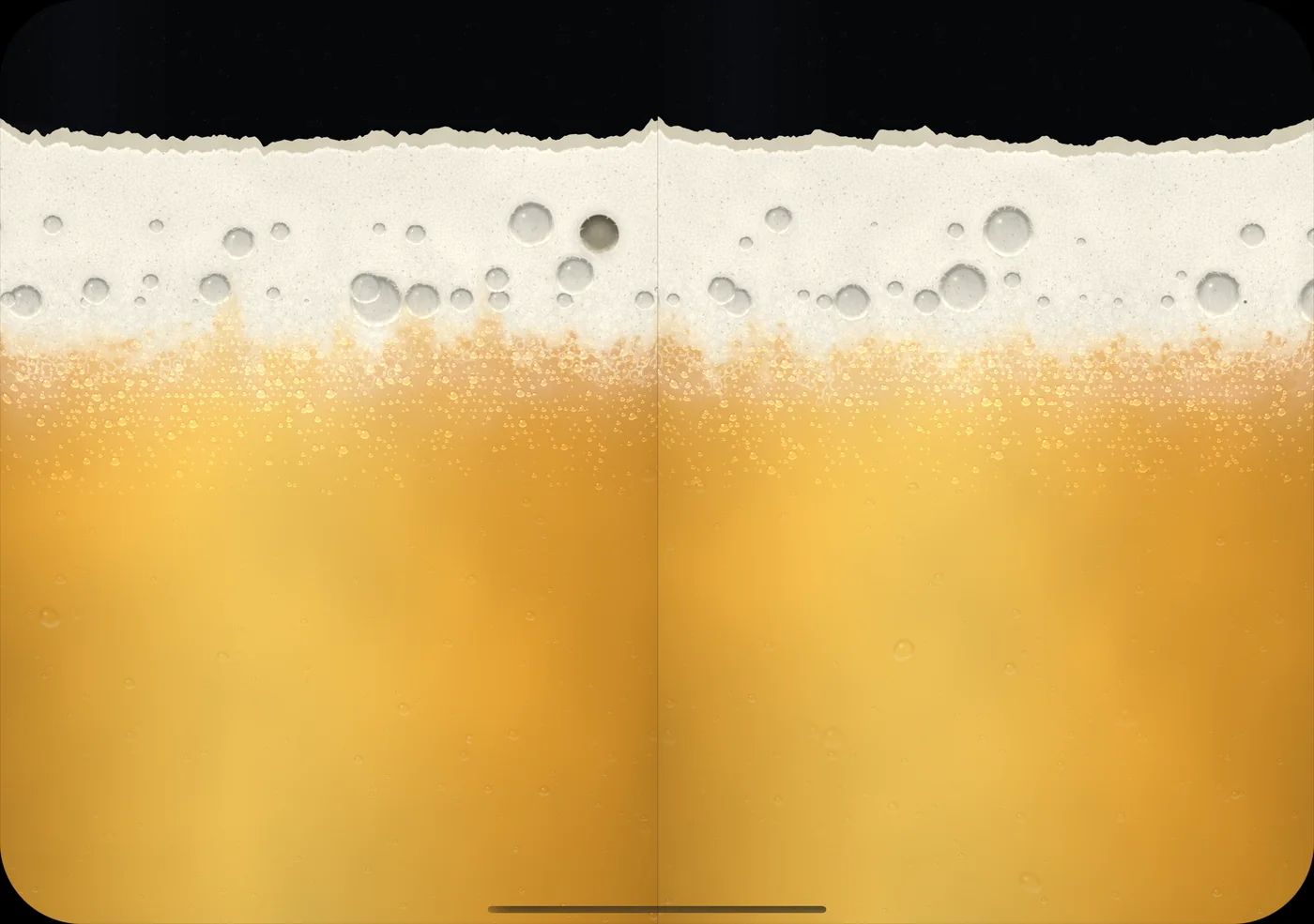 An open iPhone Duo with two full glasses of beer, one on each half of the screen.